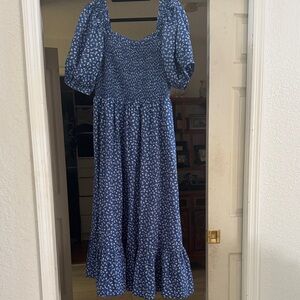 Ralph Lauren Blue Floral Puff Sleeve Dress
